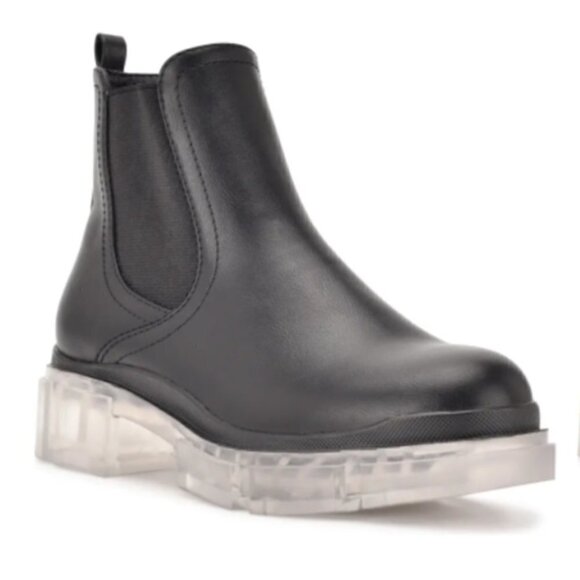 NWT Nine West Abra Black Leather Lug Combat Chelsea Ankle Boot Size 9